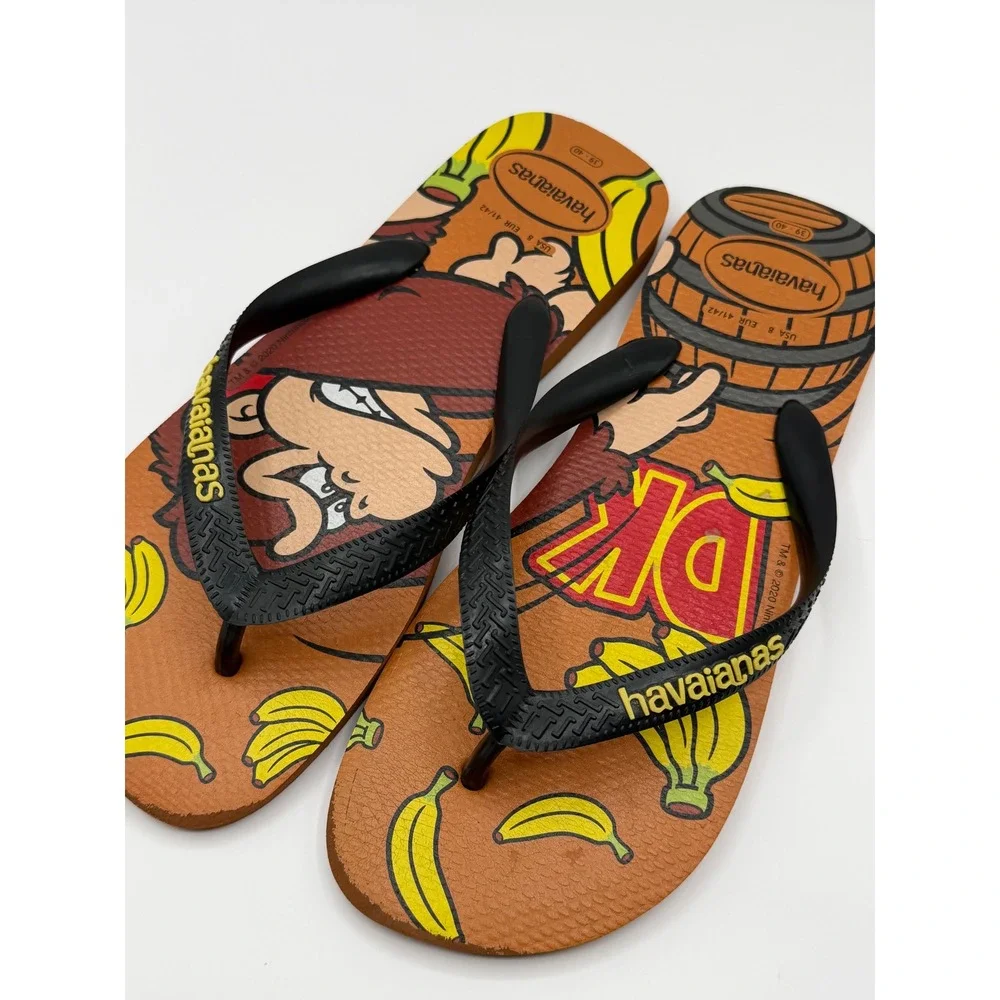 Havaianas Donkey Kong Flip Flops Mens 8 Brown Nintendo Banana Graphic Sandals